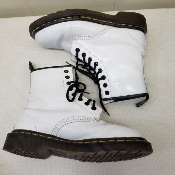Doc Dr Marten UK5 White Chunky Boots Lace Up Lug Sole MIE High Tops US7 - Picture 13 of 13
